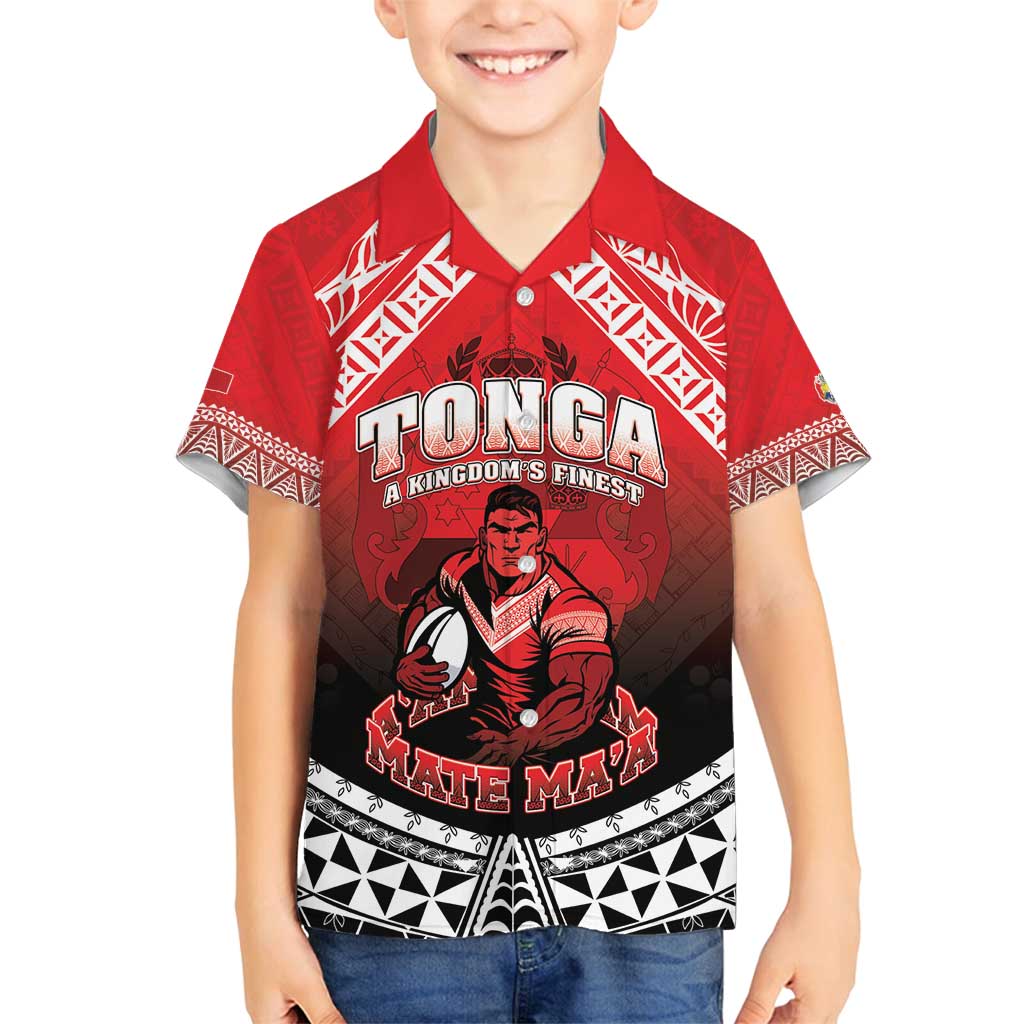 Custom Rugby Tonga MMT Family Matching Tank Maxi Dress and Hawaiian Shirt Mana O Tonga LT05 Son's Shirt Red - Polynesian Pride