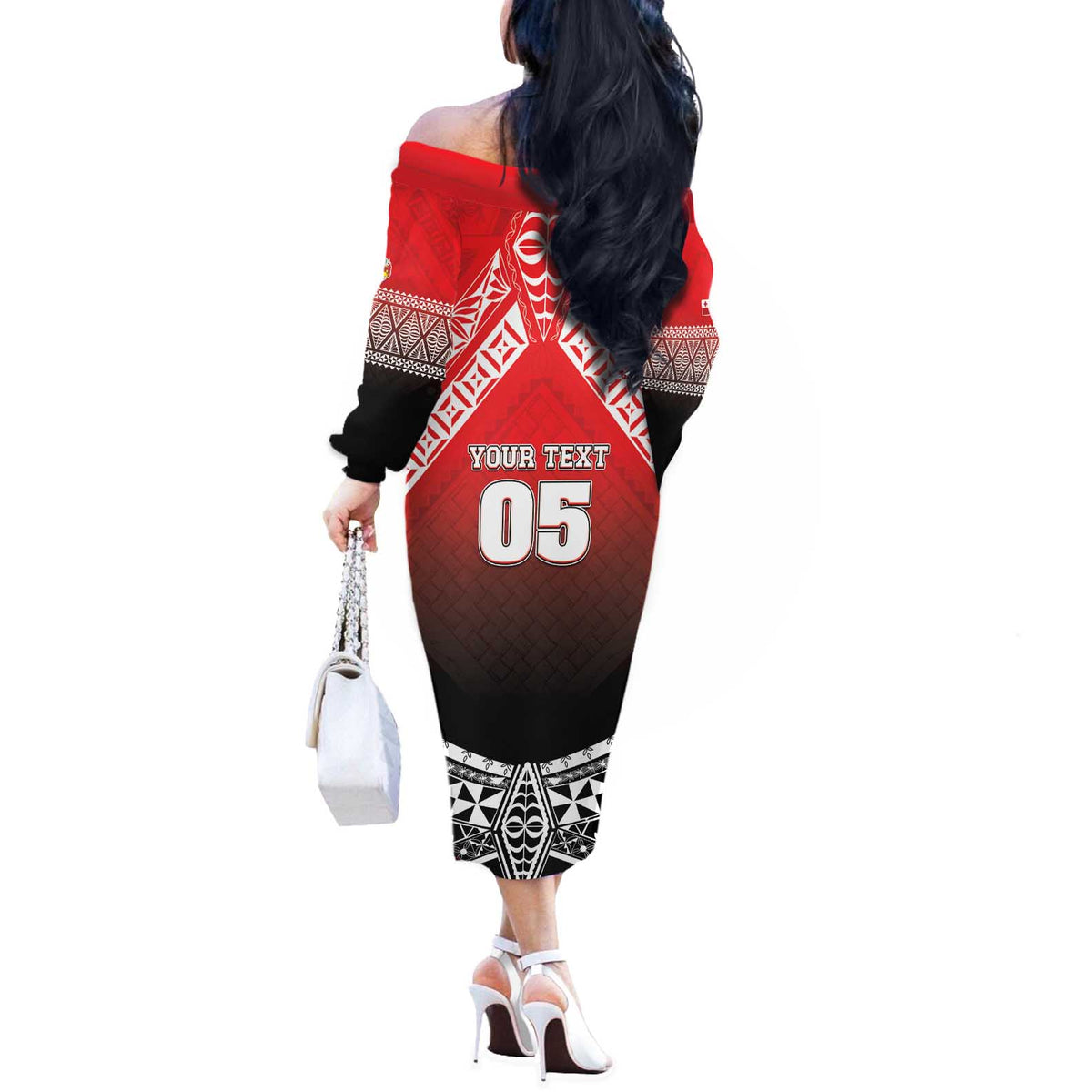 Custom Rugby Tonga MMT Off The Shoulder Long Sleeve Dress Mana O Tonga LT05 - Polynesian Pride