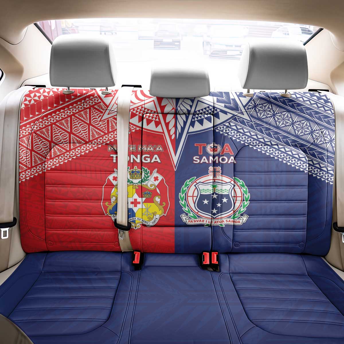 Rugby Samoa And Tonga Back Car Seat Cover Toa Samoa With Mate Maa LT05 - Polynesian Pride