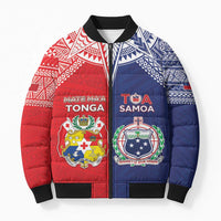 Custom Rugby Samoa And Tonga Bomber Puffer Jacket Toa Samoa With Mate Maa LT05 Unisex Multicolor - Polynesian Pride