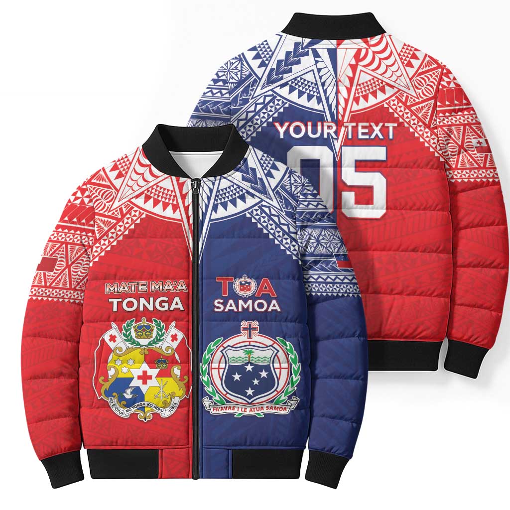 Custom Rugby Samoa And Tonga Bomber Puffer Jacket Toa Samoa With Mate Maa LT05 - Polynesian Pride