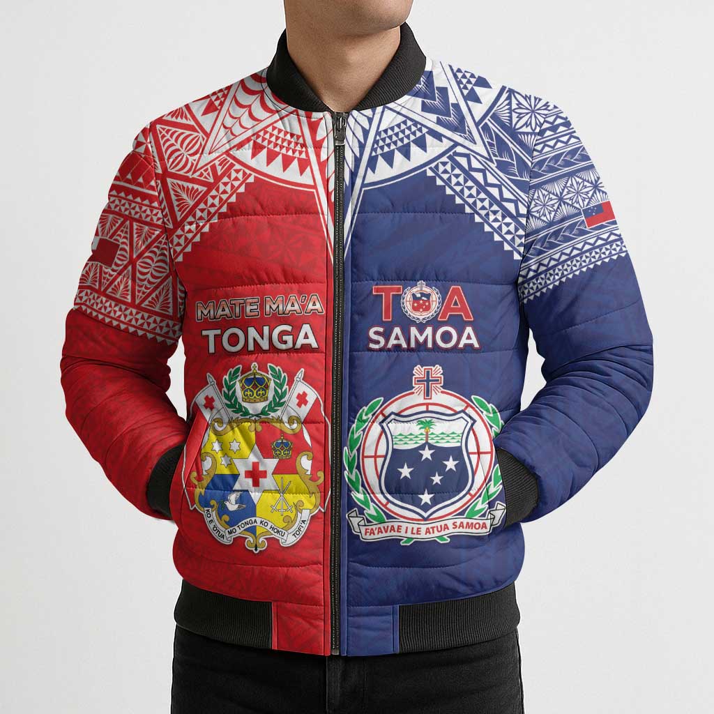 Custom Rugby Samoa And Tonga Bomber Puffer Jacket Toa Samoa With Mate Maa LT05 - Polynesian Pride