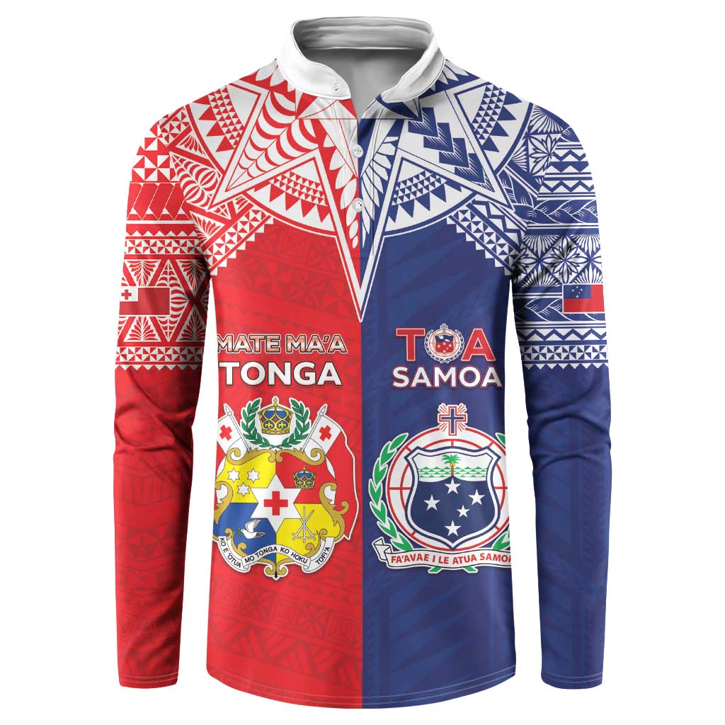 Custom Rugby Samoa And Tonga Button Sweatshirt Toa Samoa With Mate Maa LT05 Multicolor - Polynesian Pride