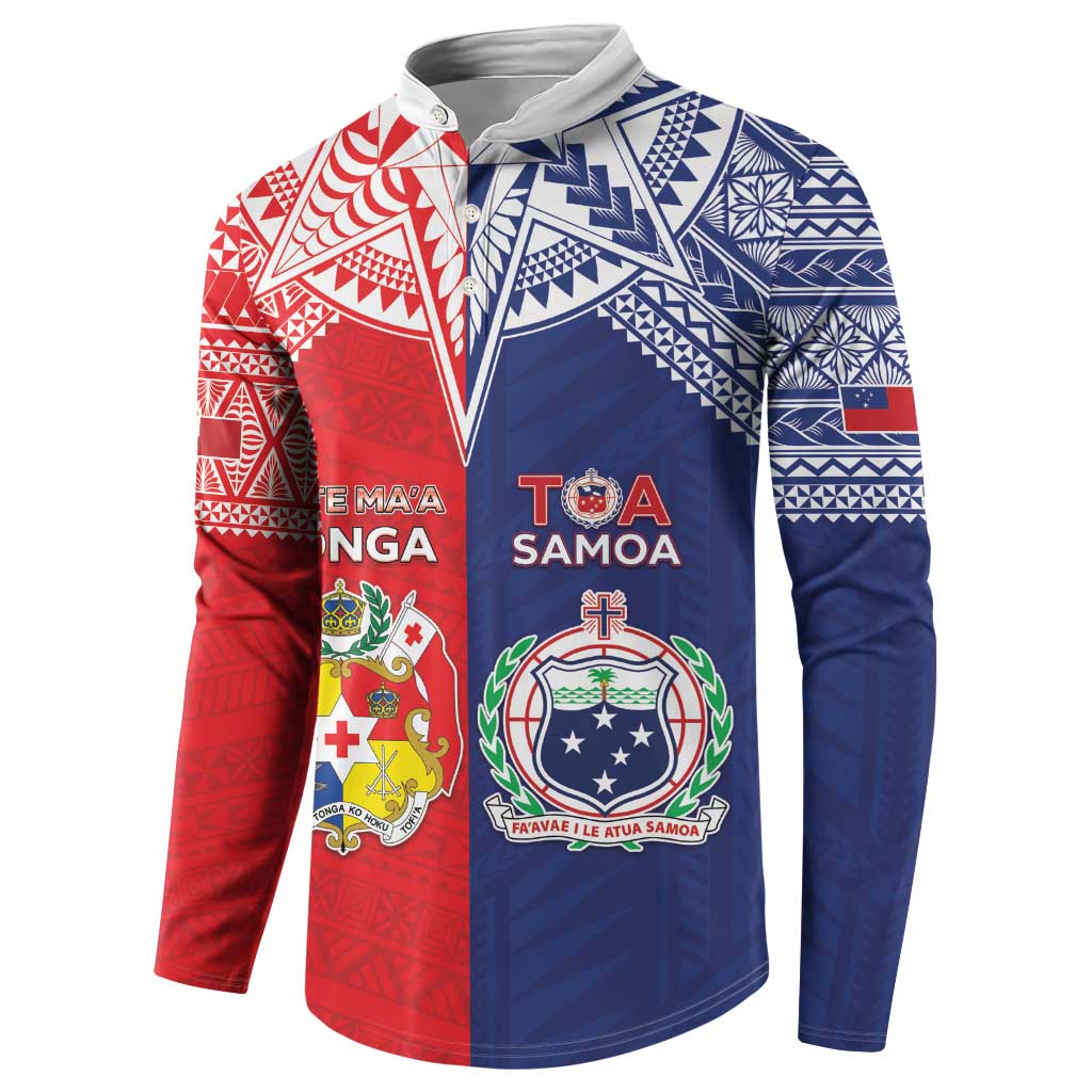 Custom Rugby Samoa And Tonga Button Sweatshirt Toa Samoa With Mate Maa LT05 - Polynesian Pride