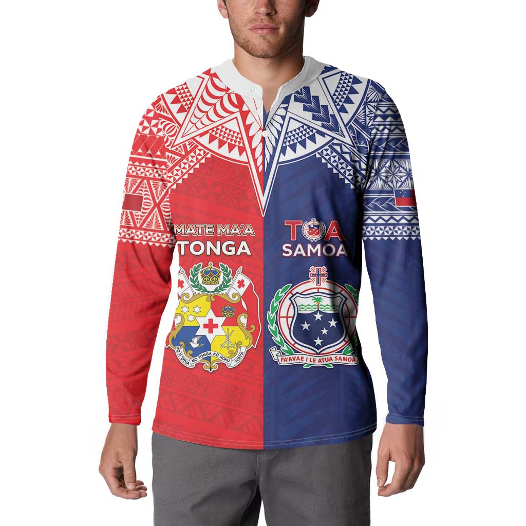 Custom Rugby Samoa And Tonga Button Sweatshirt Toa Samoa With Mate Maa LT05 - Polynesian Pride