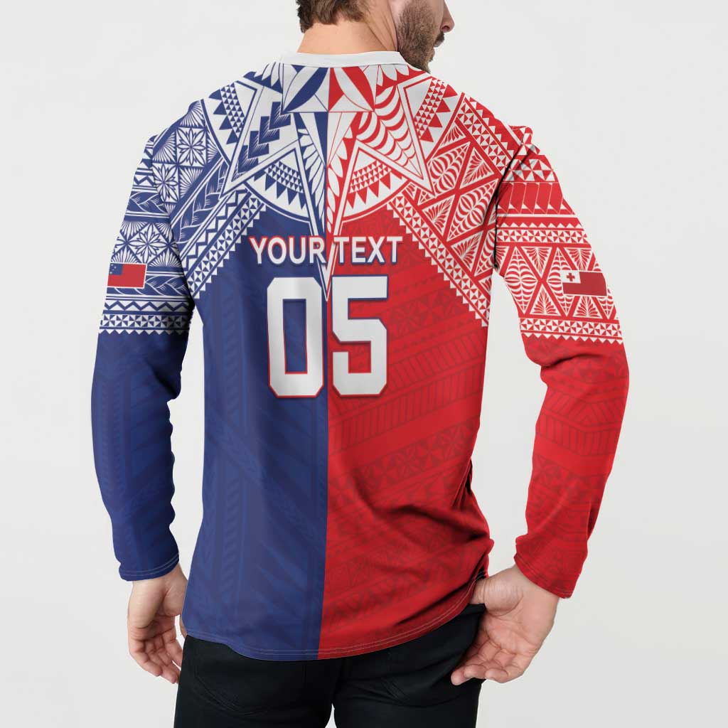 Custom Rugby Samoa And Tonga Button Sweatshirt Toa Samoa With Mate Maa LT05 - Polynesian Pride