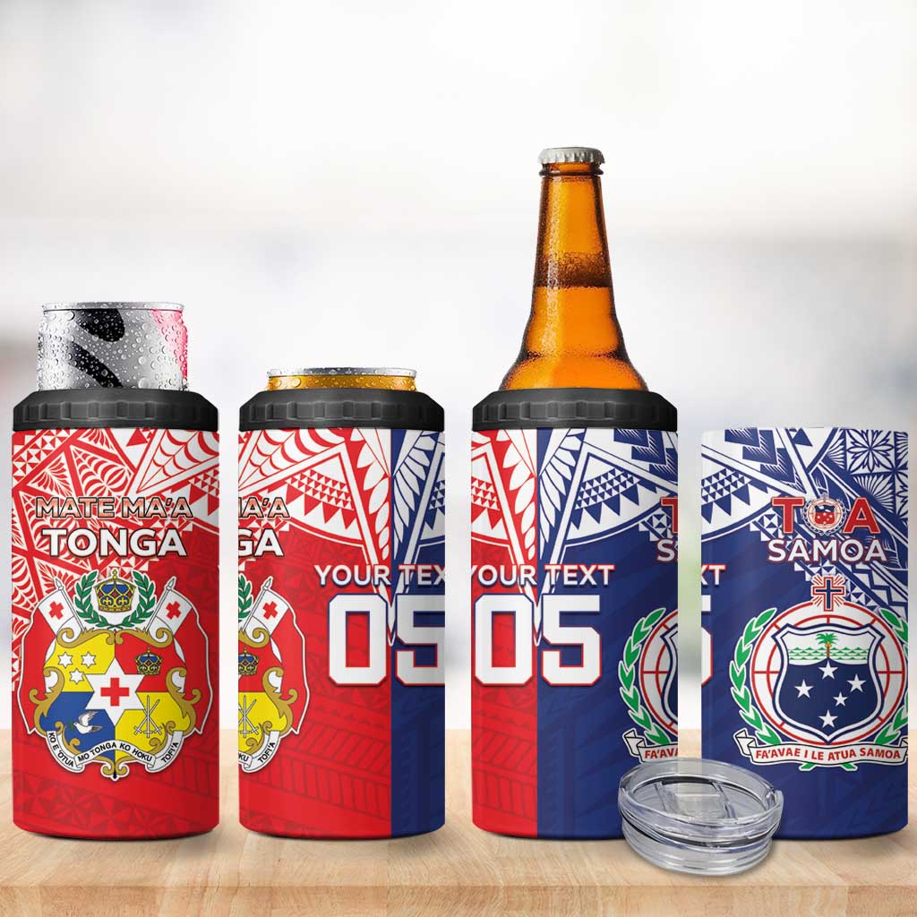 Custom Rugby Samoa And Tonga 4 in 1 Can Cooler Tumbler Toa Samoa With Mate Maa LT05 - Polynesian Pride