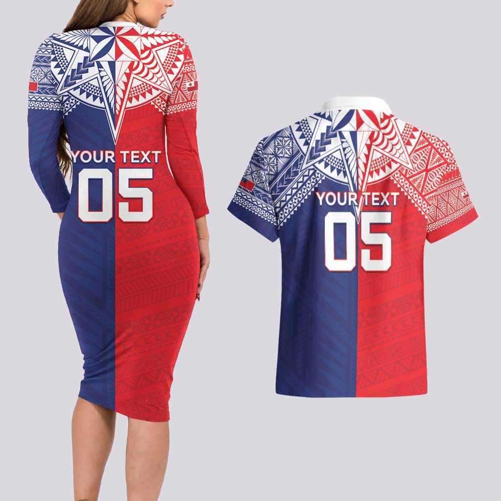 Custom Rugby Samoa And Tonga Couples Matching Long Sleeve Bodycon Dress and Hawaiian Shirt Toa Samoa With Mate Maa LT05 - Polynesian Pride