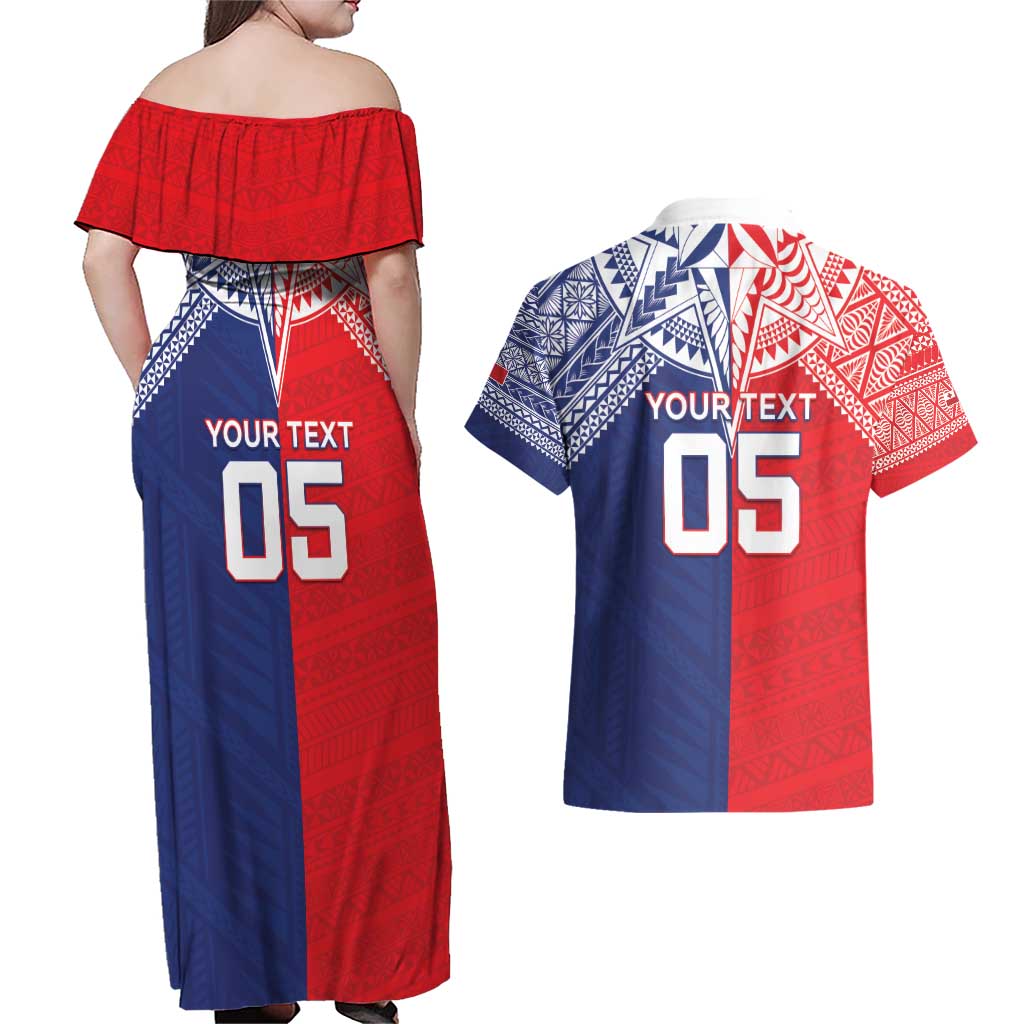 Custom Rugby Samoa And Tonga Couples Matching Off Shoulder Maxi Dress and Hawaiian Shirt Toa Samoa With Mate Maa LT05 - Polynesian Pride