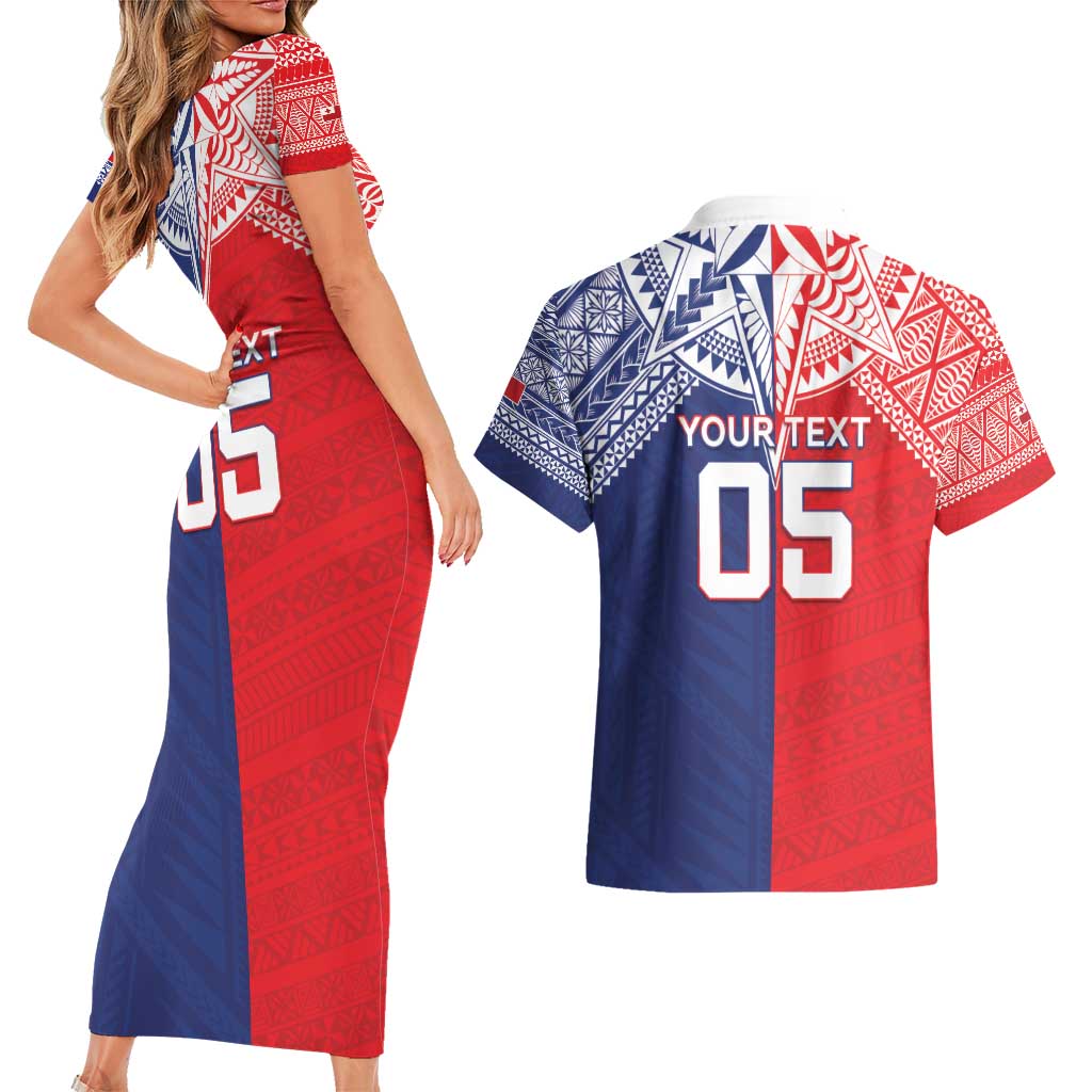 Custom Rugby Samoa And Tonga Couples Matching Short Sleeve Bodycon Dress and Hawaiian Shirt Toa Samoa With Mate Maa LT05 - Polynesian Pride