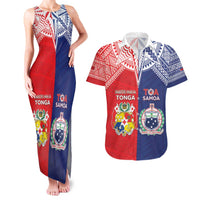 Custom Rugby Samoa And Tonga Couples Matching Tank Maxi Dress and Hawaiian Shirt Toa Samoa With Mate Maa LT05 Multicolor - Polynesian Pride