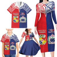 Custom Rugby Samoa And Tonga Family Matching Long Sleeve Bodycon Dress and Hawaiian Shirt Toa Samoa With Mate Maa LT05 - Polynesian Pride
