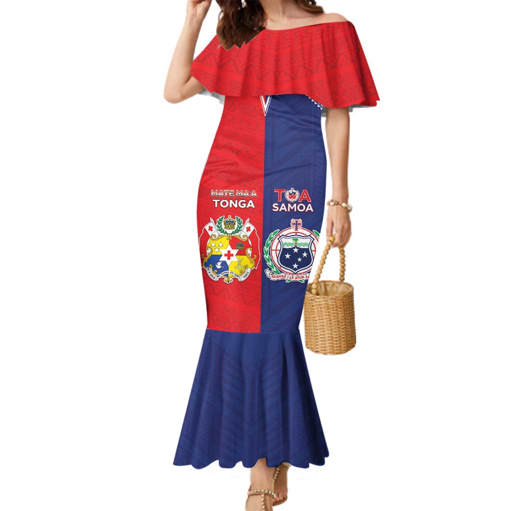 Custom Rugby Samoa And Tonga Family Matching Mermaid Dress and Hawaiian Shirt Toa Samoa With Mate Maa - Polynesian Pride