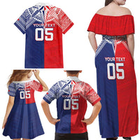 Custom Rugby Samoa And Tonga Family Matching Off Shoulder Maxi Dress and Hawaiian Shirt Toa Samoa With Mate Maa LT05 - Polynesian Pride