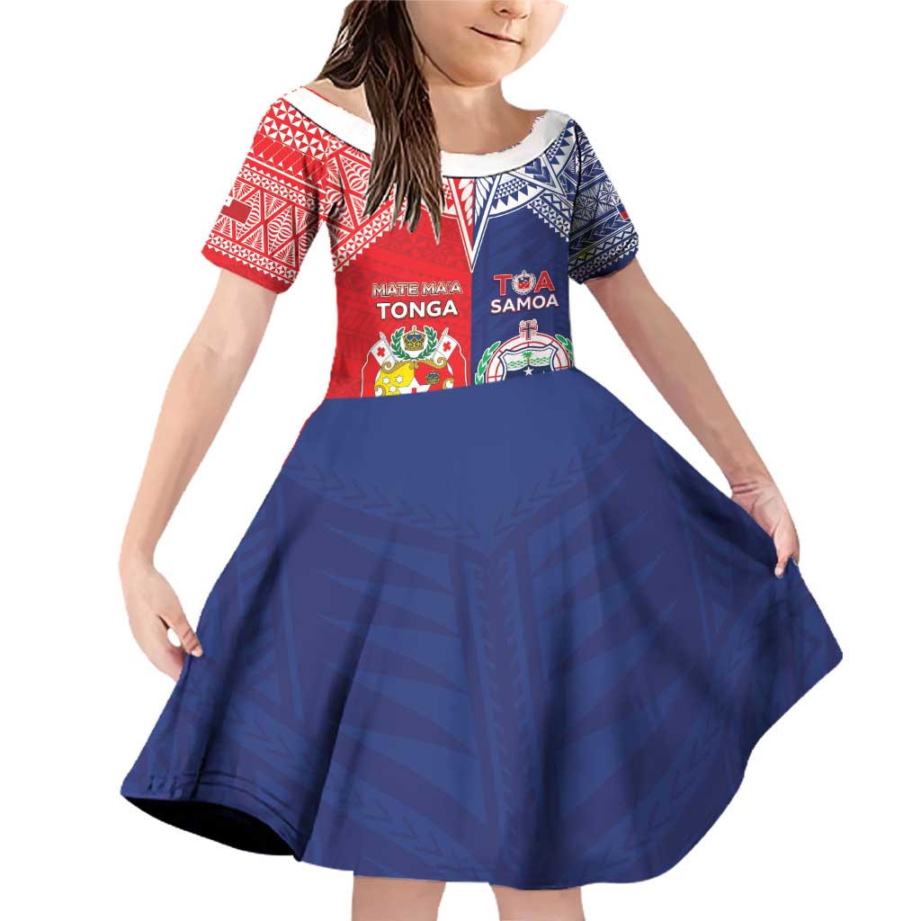 Custom Rugby Samoa And Tonga Family Matching Off Shoulder Short Dress and Hawaiian Shirt Toa Samoa With Mate Maa - Polynesian Pride