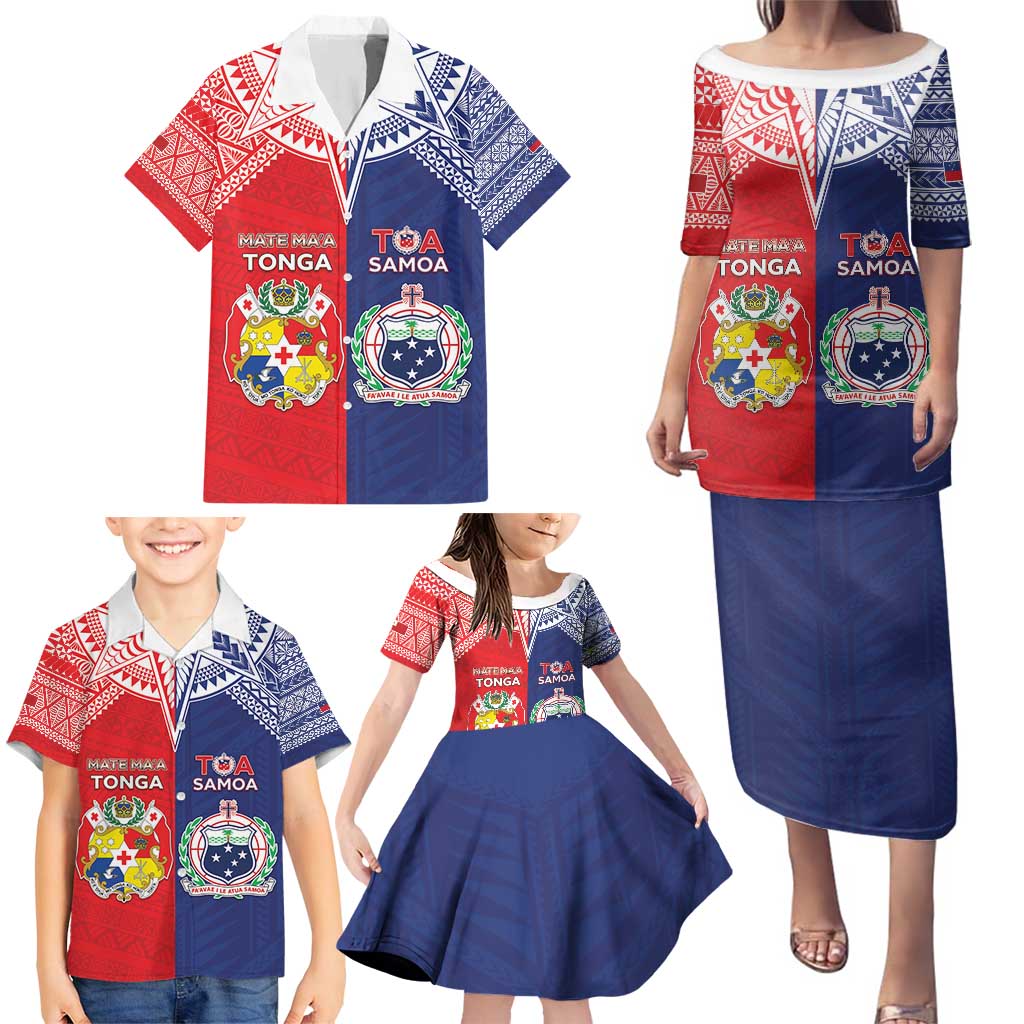Custom Rugby Samoa And Tonga Family Matching Puletasi and Hawaiian Shirt Toa Samoa With Mate Maa LT05 - Polynesian Pride