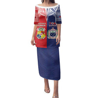 Custom Rugby Samoa And Tonga Family Matching Puletasi and Hawaiian Shirt Toa Samoa With Mate Maa LT05 Mom's Dress Multicolor - Polynesian Pride