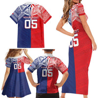 Custom Rugby Samoa And Tonga Family Matching Short Sleeve Bodycon Dress and Hawaiian Shirt Toa Samoa With Mate Maa LT05 - Polynesian Pride
