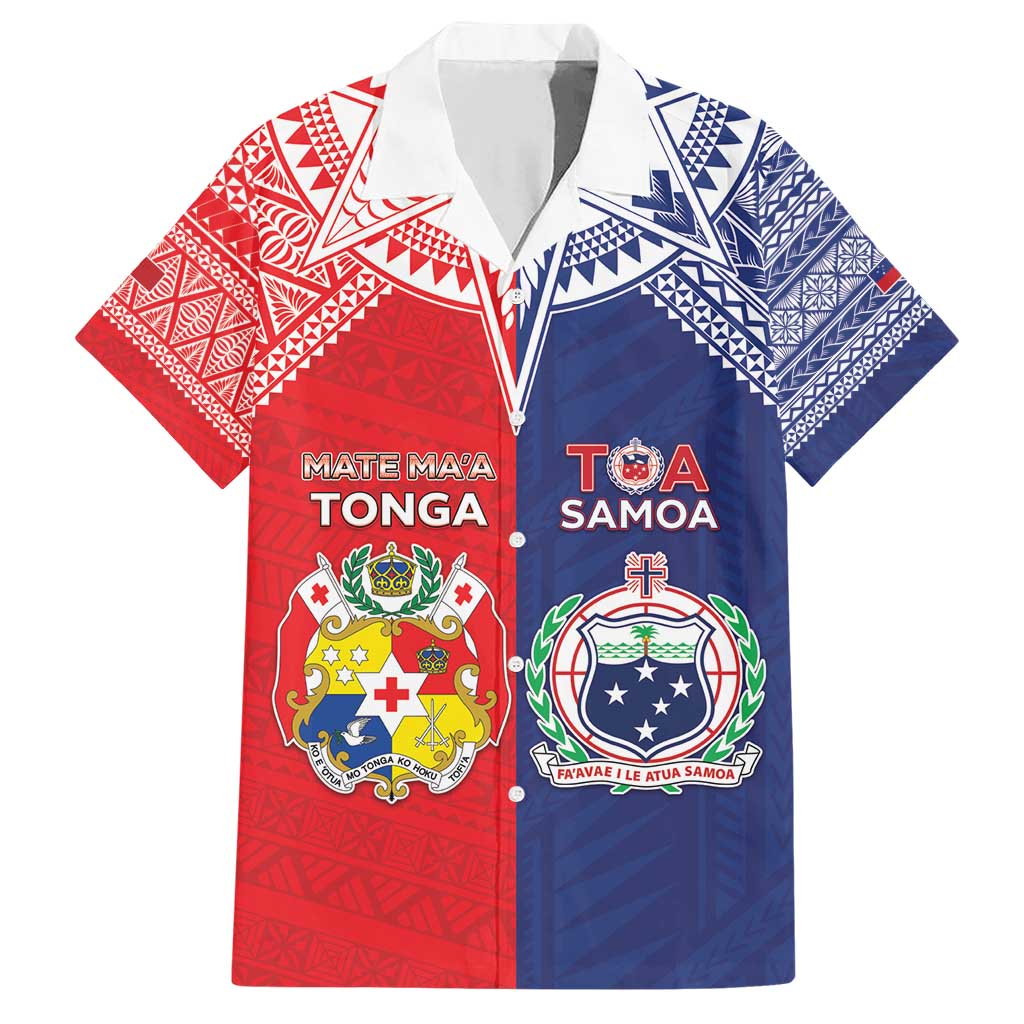 Custom Rugby Samoa And Tonga Family Matching Short Sleeve Bodycon Dress and Hawaiian Shirt Toa Samoa With Mate Maa LT05 Dad's Shirt - Short Sleeve Multicolor - Polynesian Pride