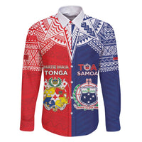 Custom Rugby Samoa And Tonga Family Matching Short Sleeve Bodycon Dress and Hawaiian Shirt Toa Samoa With Mate Maa LT05 Dad's Shirt - Long Sleeve Multicolor - Polynesian Pride
