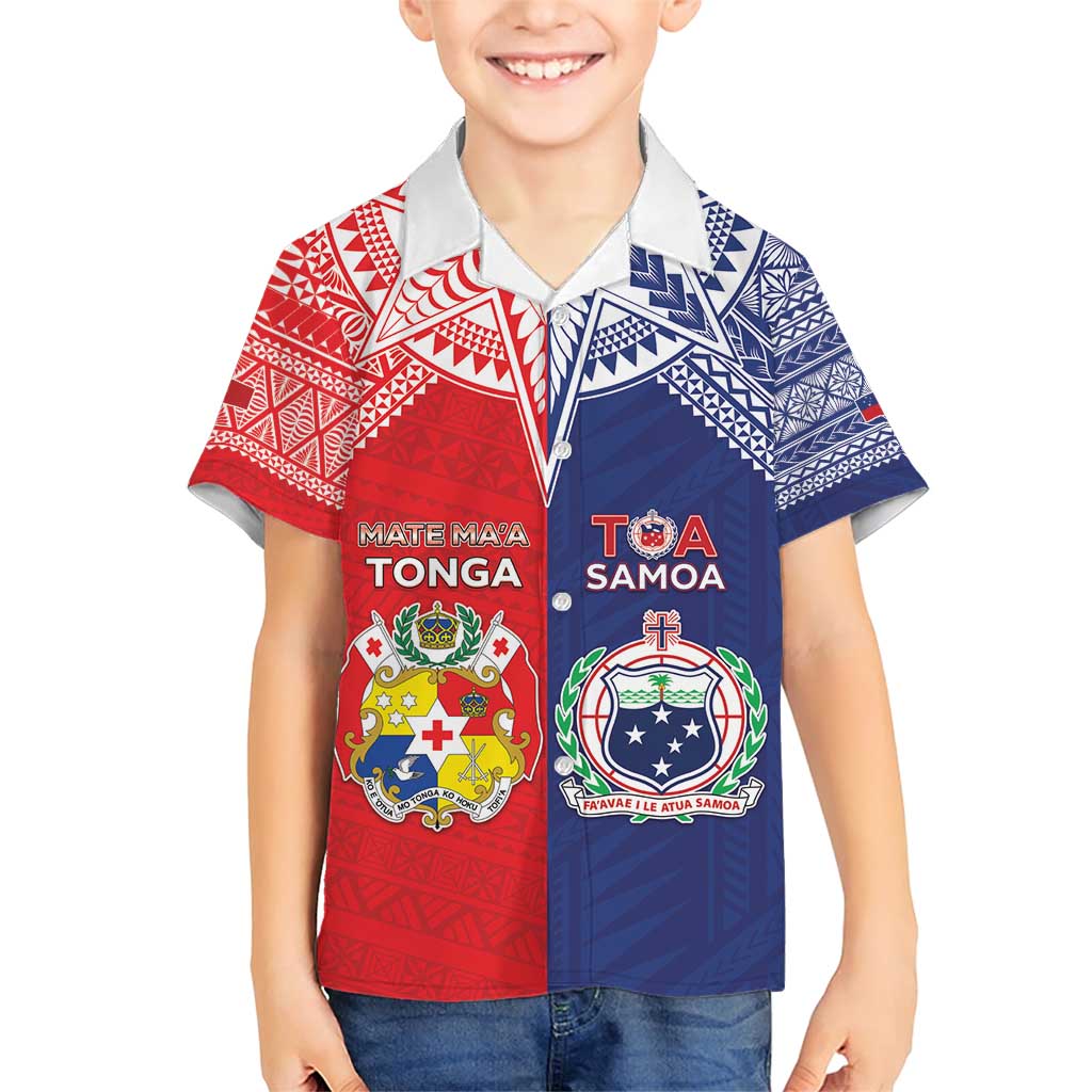 Custom Rugby Samoa And Tonga Family Matching Short Sleeve Bodycon Dress and Hawaiian Shirt Toa Samoa With Mate Maa LT05 Son's Shirt Multicolor - Polynesian Pride