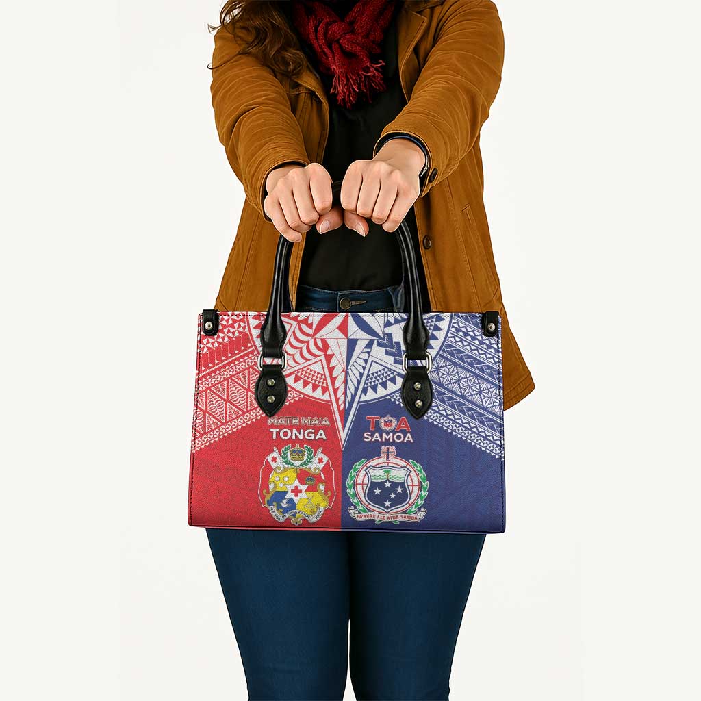 Rugby Samoa And Tonga Leather Bag Toa Samoa With Mate Maa LT05 - Polynesian Pride