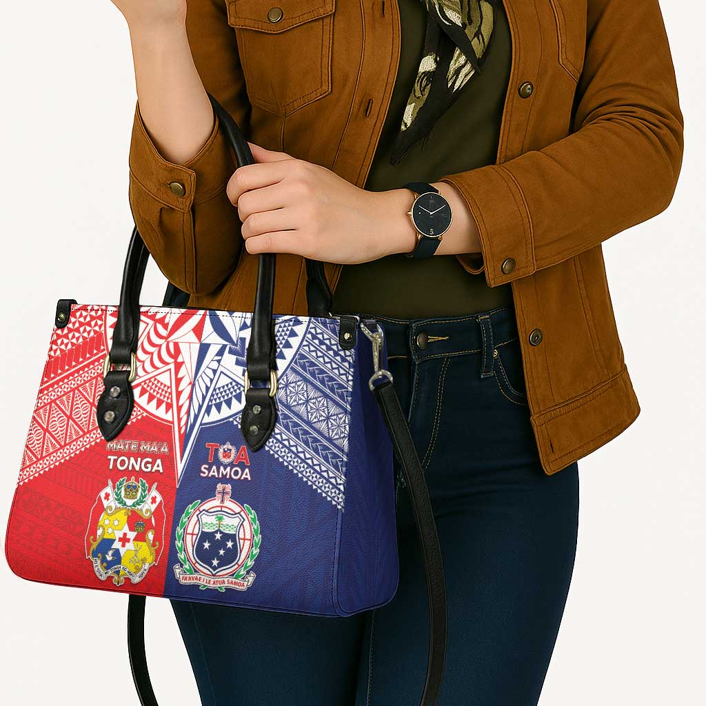 Rugby Samoa And Tonga Leather Bag Toa Samoa With Mate Maa LT05 - Polynesian Pride
