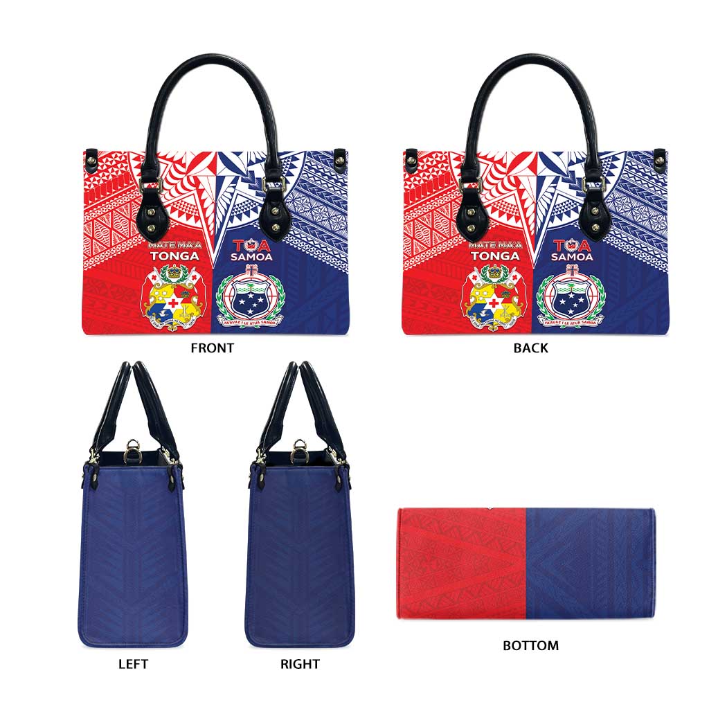 Rugby Samoa And Tonga Leather Bag Toa Samoa With Mate Maa LT05 - Polynesian Pride