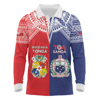 Custom Rugby Samoa And Tonga Long Sleeve Polo Shirt Toa Samoa With Mate Maa LT05 Multicolor - Polynesian Pride