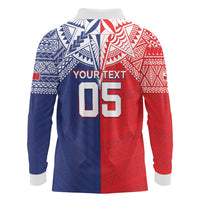 Custom Rugby Samoa And Tonga Long Sleeve Polo Shirt Toa Samoa With Mate Maa LT05 - Polynesian Pride