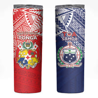 Custom Rugby Samoa And Tonga Skinny Tumbler Toa Samoa With Mate Maa LT05 Multicolor - Polynesian Pride