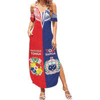 Custom Rugby Samoa And Tonga Summer Maxi Dress Toa Samoa With Mate Maa LT05 Women Multicolor - Polynesian Pride