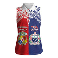 Custom Rugby Samoa And Tonga Women Sleeveless Polo Shirt Toa Samoa With Mate Maa LT05 Female Multicolor - Polynesian Pride