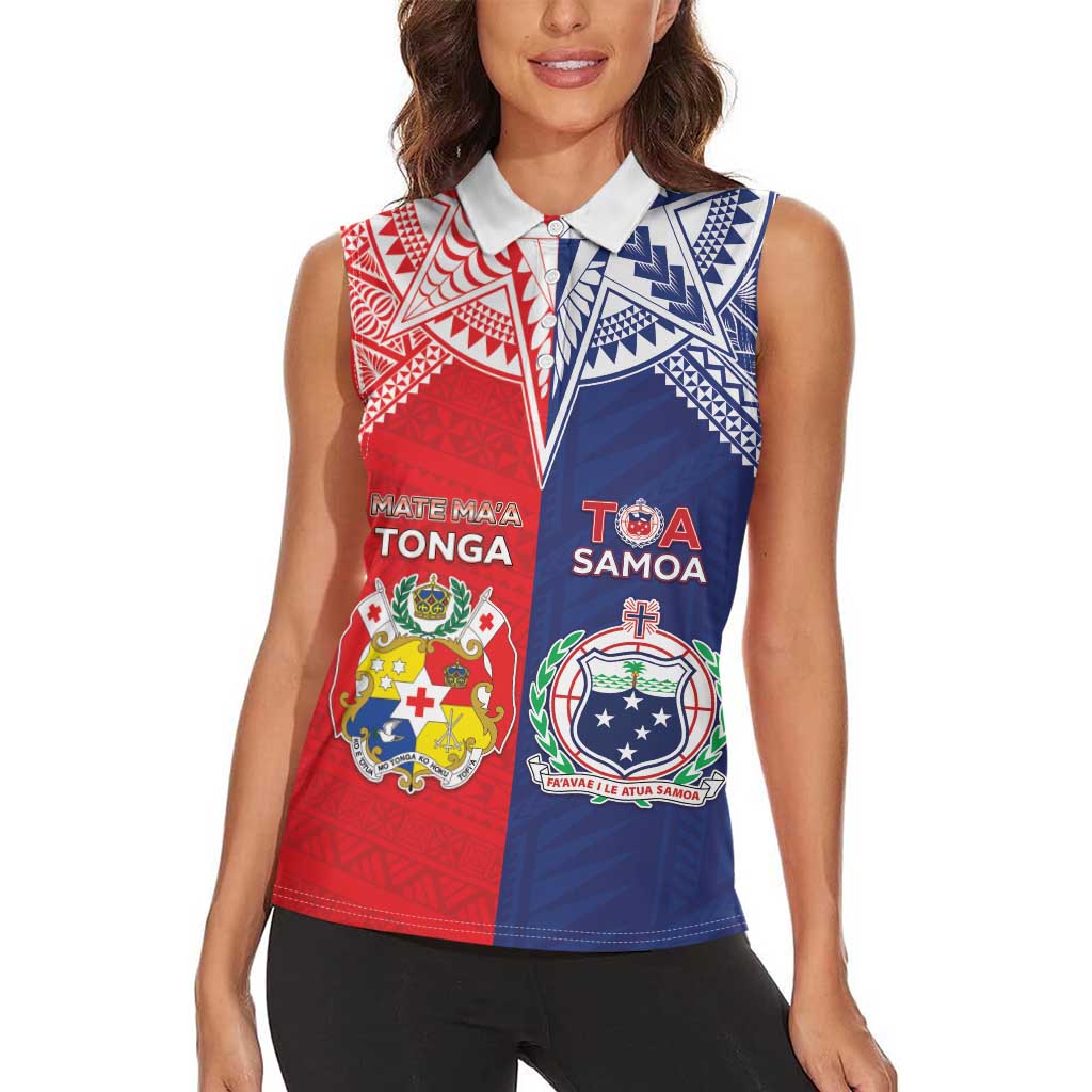 Custom Rugby Samoa And Tonga Women Sleeveless Polo Shirt Toa Samoa With Mate Maa LT05 - Polynesian Pride
