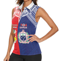 Custom Rugby Samoa And Tonga Women Sleeveless Polo Shirt Toa Samoa With Mate Maa LT05 - Polynesian Pride