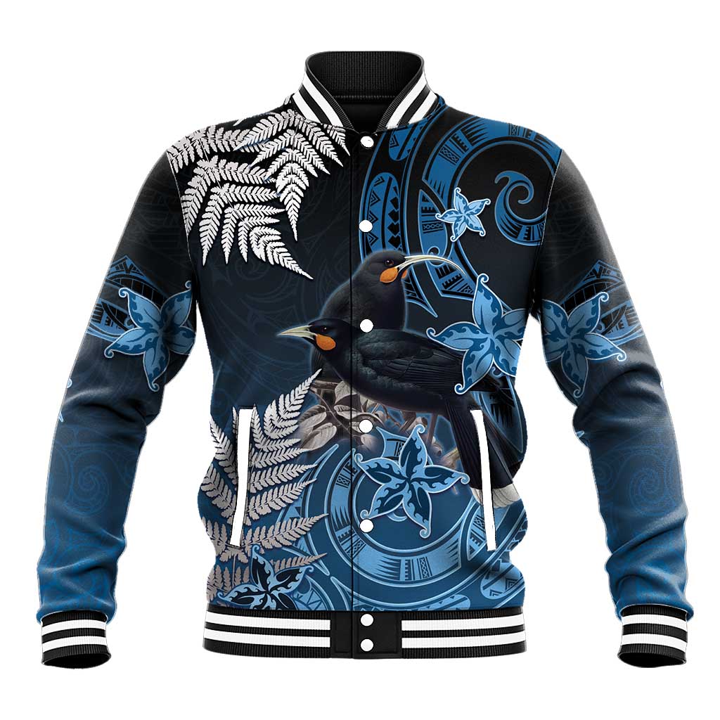New Zealand Huia Bird Baseball Jacket Aotearoa Maori Pattern LT05 Unisex Navy - Polynesian Pride