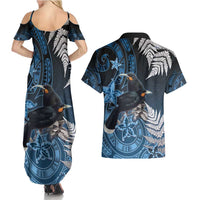 New Zealand Huia Bird Couples Matching Summer Maxi Dress and Hawaiian Shirt Aotearoa Maori Pattern