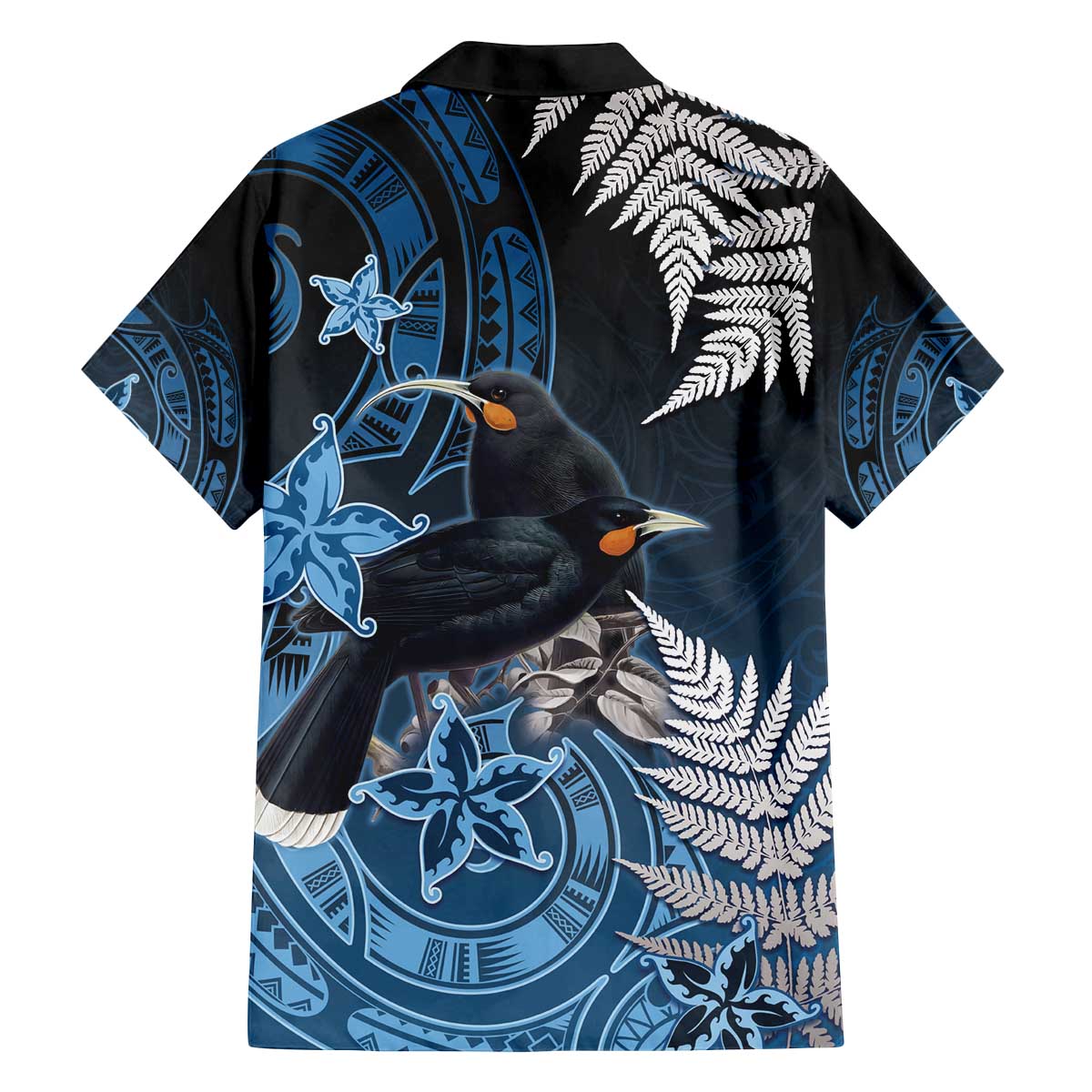New Zealand Huia Bird Family Matching Off The Shoulder Long Sleeve Dress and Hawaiian Shirt Aotearoa Maori Pattern