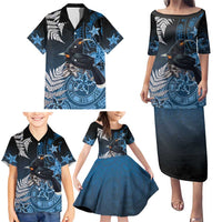 New Zealand Huia Bird Family Matching Puletasi and Hawaiian Shirt Aotearoa Maori Pattern