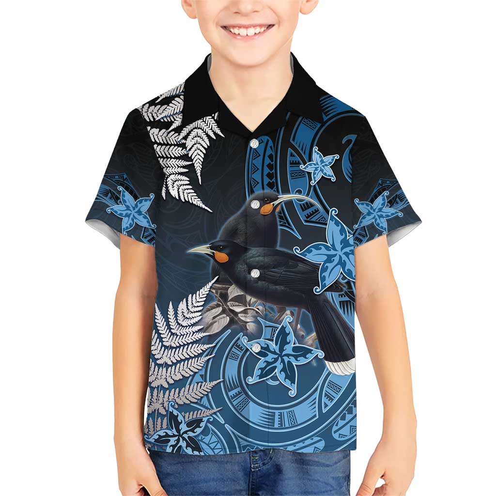 New Zealand Huia Bird Kid Hawaiian Shirt Aotearoa Maori Pattern