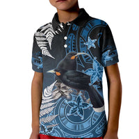 New Zealand Huia Bird Kid Polo Shirt Aotearoa Maori Pattern