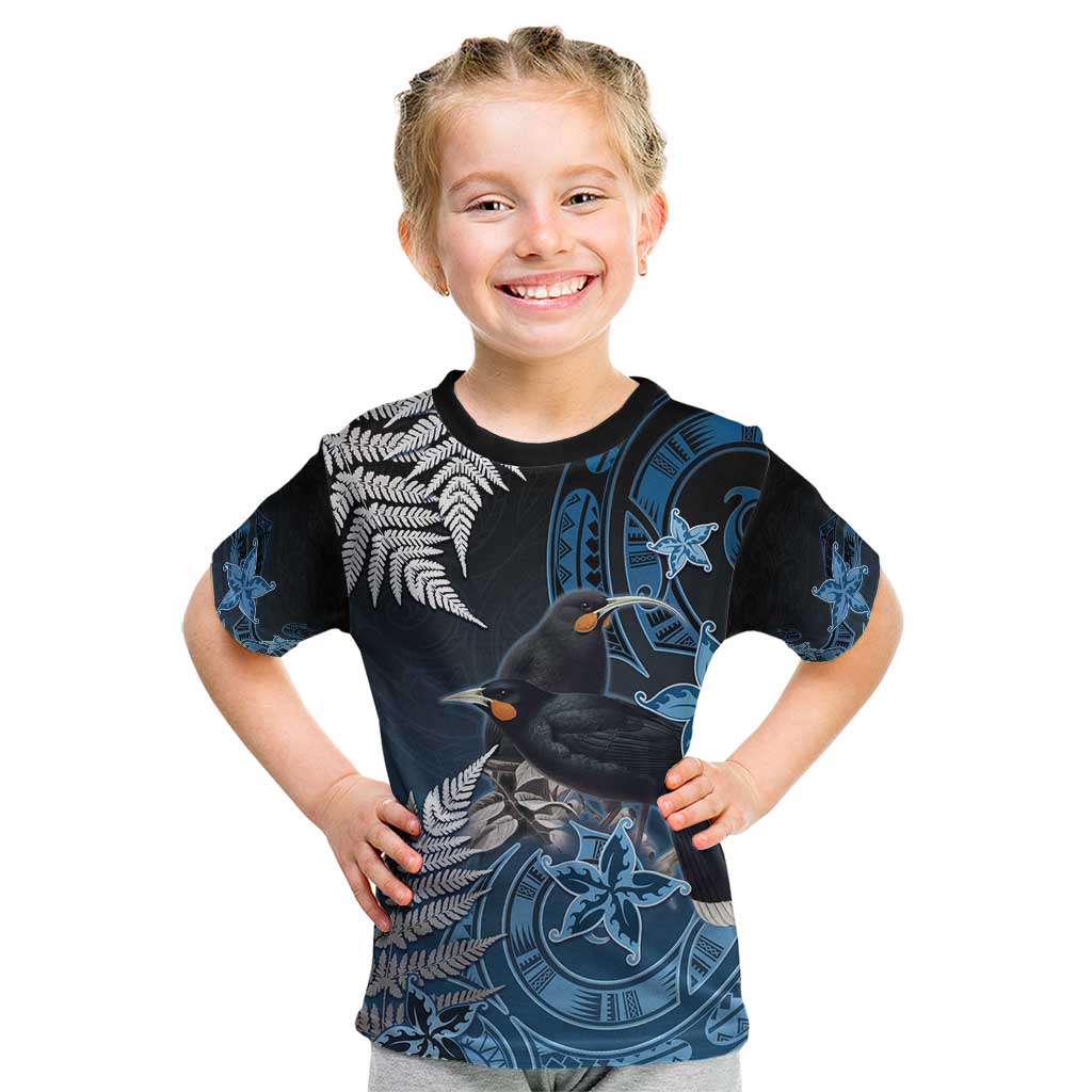 New Zealand Huia Bird Kid T Shirt Aotearoa Maori Pattern