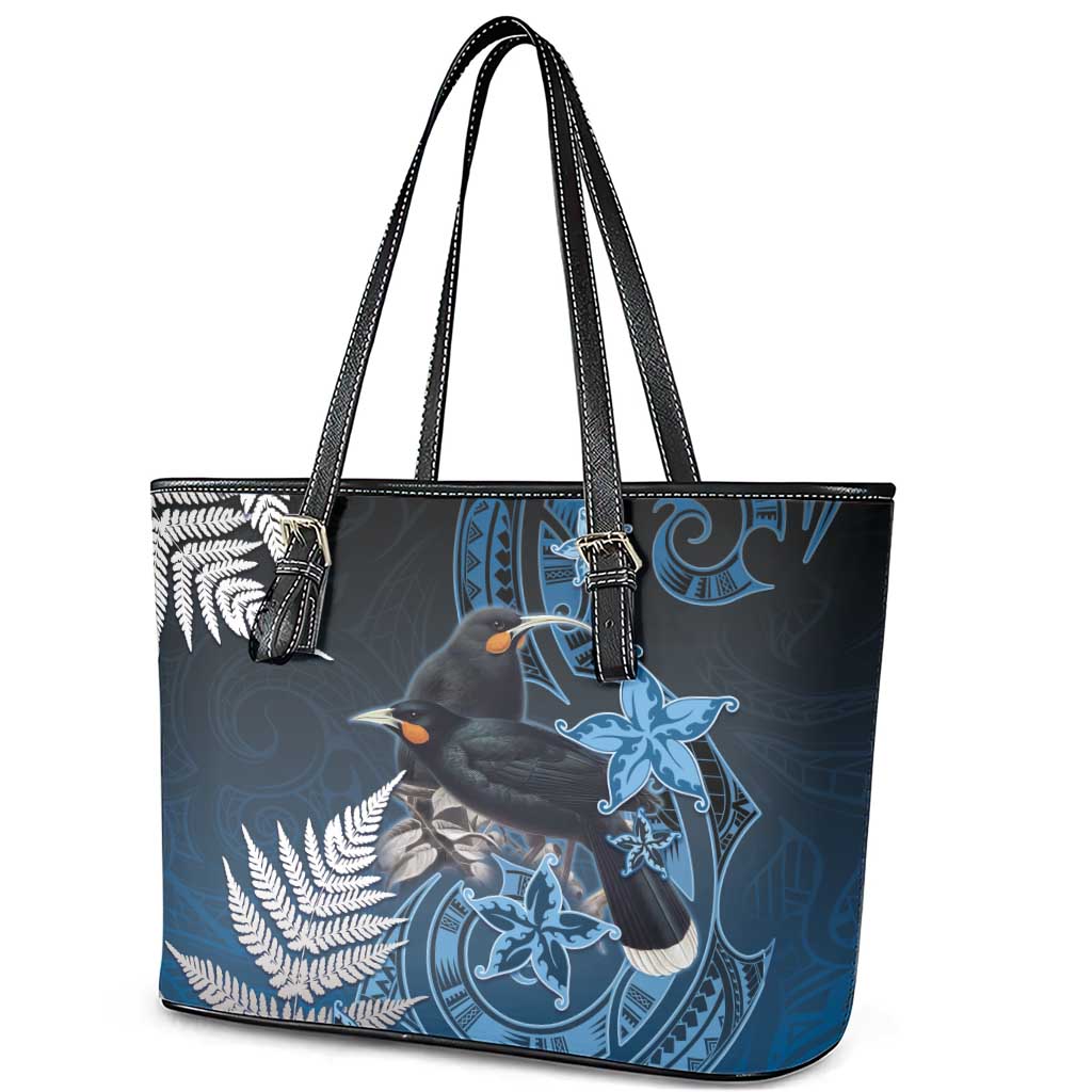 New Zealand Huia Bird Leather Tote Bag Aotearoa Maori Pattern