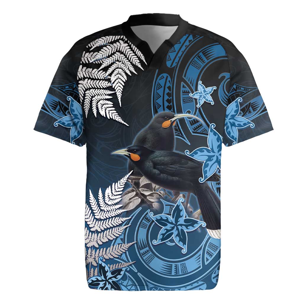 New Zealand Huia Bird Rugby Jersey Aotearoa Maori Pattern