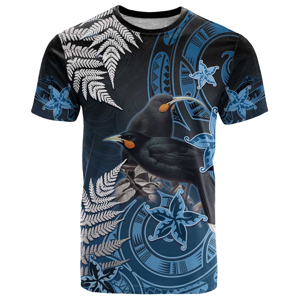 New Zealand Huia Bird T Shirt Aotearoa Maori Pattern LT05 Navy - Polynesian Pride