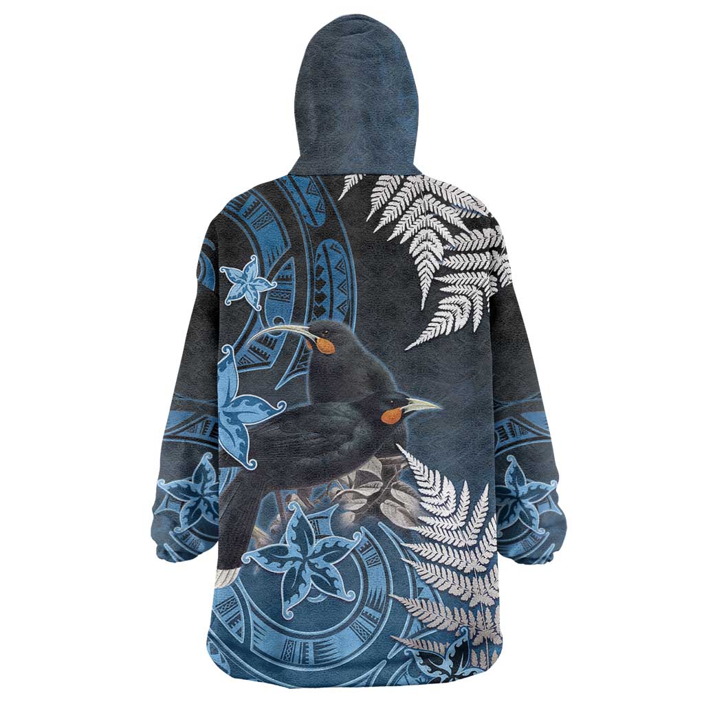 New Zealand Huia Bird Wearable Blanket Hoodie Aotearoa Maori Pattern