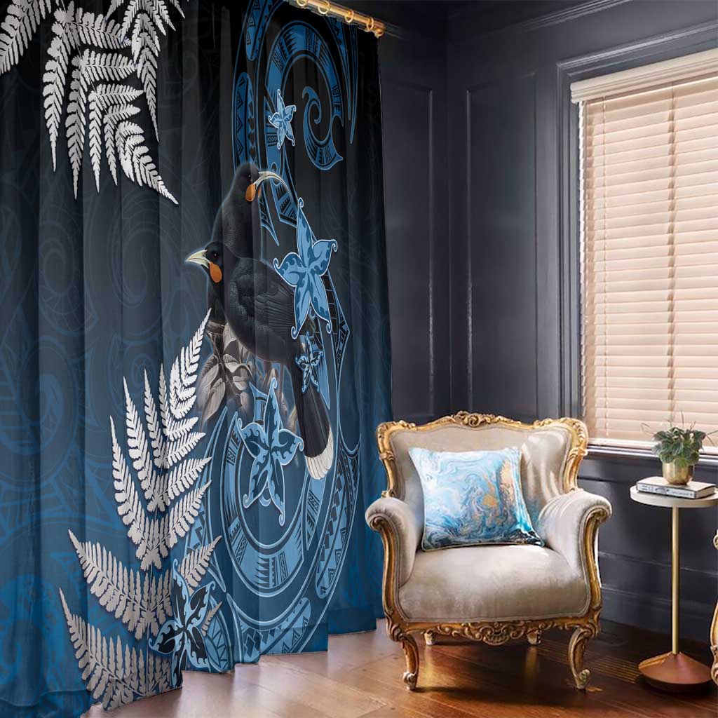 New Zealand Huia Bird Window Curtain Aotearoa Maori Pattern