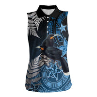 New Zealand Huia Bird Women Sleeveless Polo Shirt Aotearoa Maori Pattern