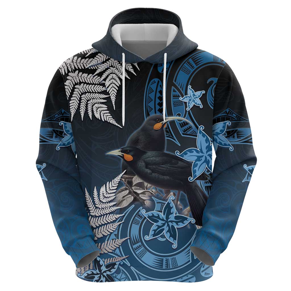 New Zealand Huia Bird Zip Hoodie Aotearoa Maori Pattern
