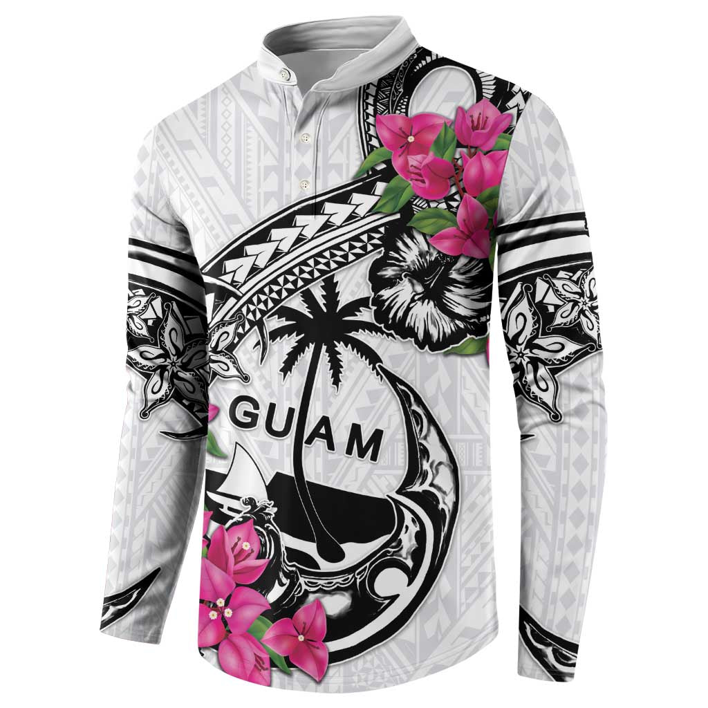Guam Chamorro Button Sweatshirt Bougainvillea White Polynesian Tribal Pattern